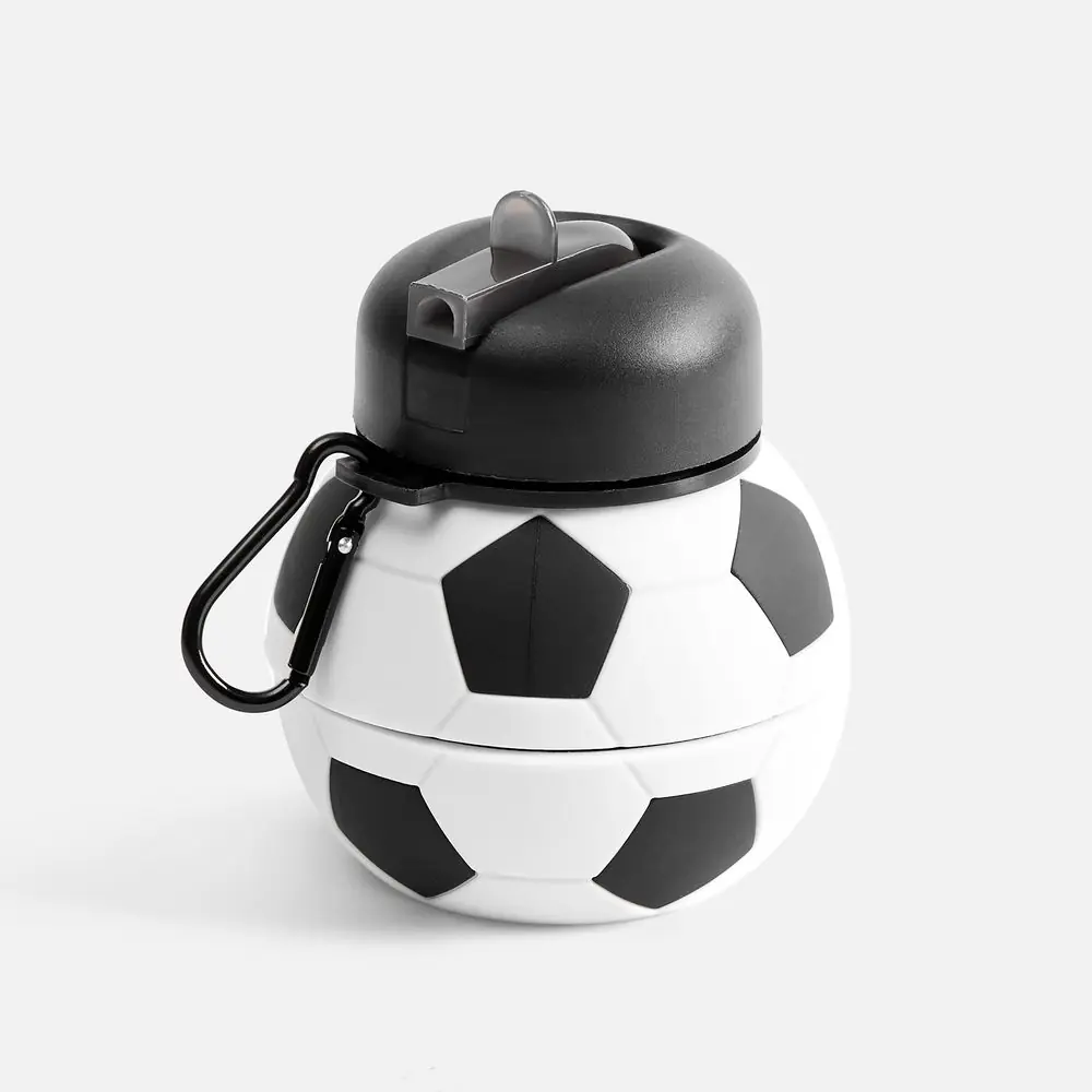 Складная бутылка для воды Football Flex, белая с черным