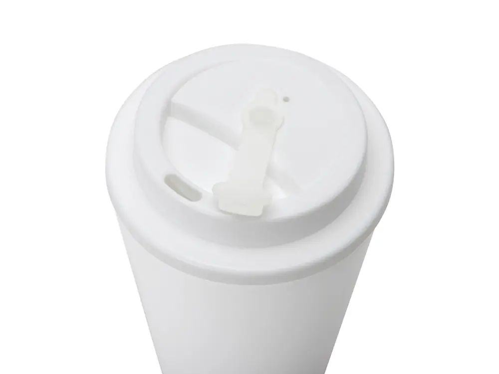 Пластиковый стакан Take away с двойными стенками и крышкой с силиконовым клапаном, 350 мл, белый