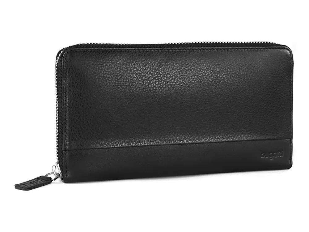 Кошелёк BUGATTI АТЛАНТА / ATLANTA, на молнии, чёрный, натуральная воловья кожа, 19,5х2,5х10,5 см