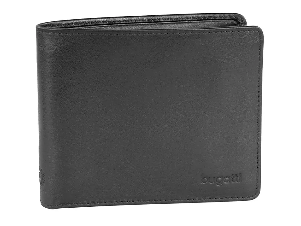 Портмоне BUGATTI ПЕРВЫЙ / PRIMO, чёрное, натуральная воловья кожа, 11х1,5х9 см