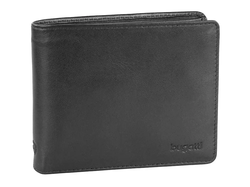Портмоне BUGATTI ПЕРВЫЙ / PRIMO, чёрное, натуральная воловья кожа, 11,5х2х9,5 см