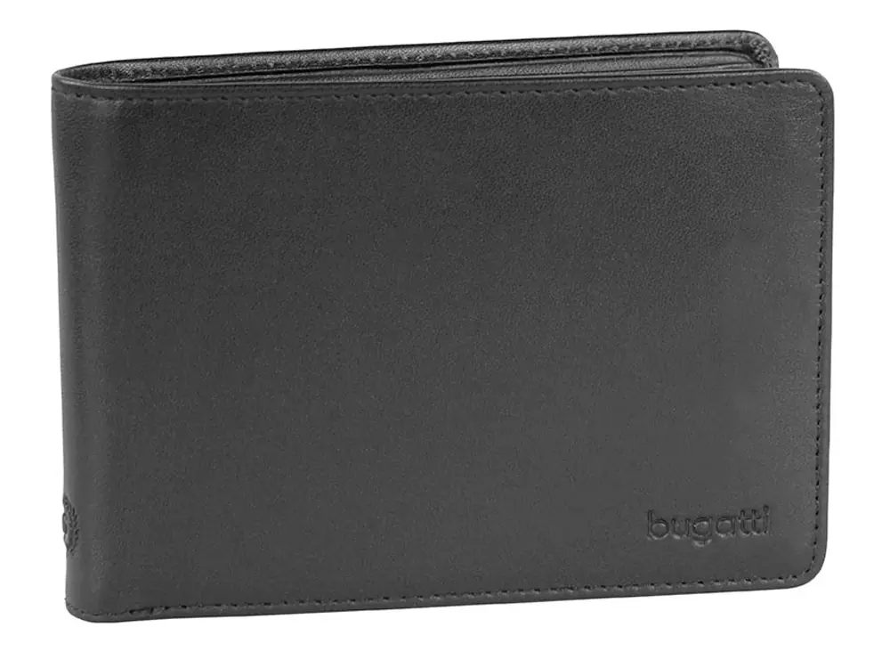 Портмоне BUGATTI ПЕРВЫЙ / PRIMO, чёрное, натуральная воловья кожа, 12,5х1х9 см