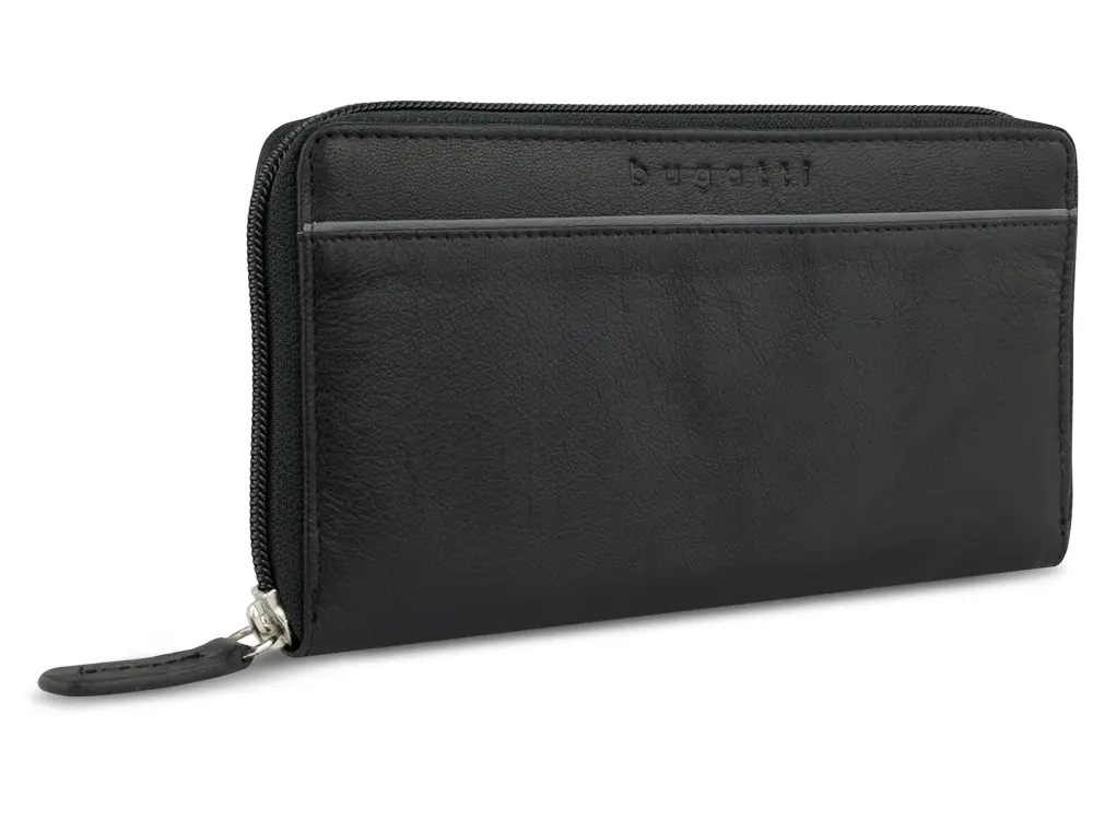 Кошелёк женский BUGATTI БАНДА / BANDA, с защитой данных RFID, чёрный, кожа козы/полиэстер, 18,5х2х10 см