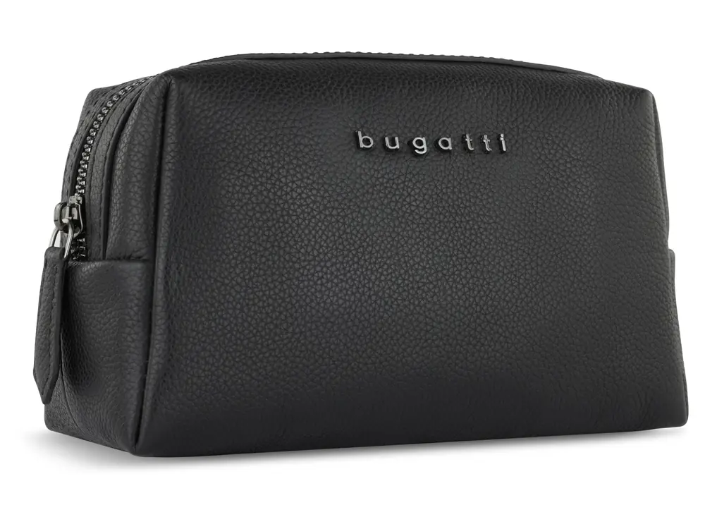 Косметичка BUGATTI БЕЛЛА / BELLA, чёрная, воловья кожа/полиэстер, 19х8,5х11 см