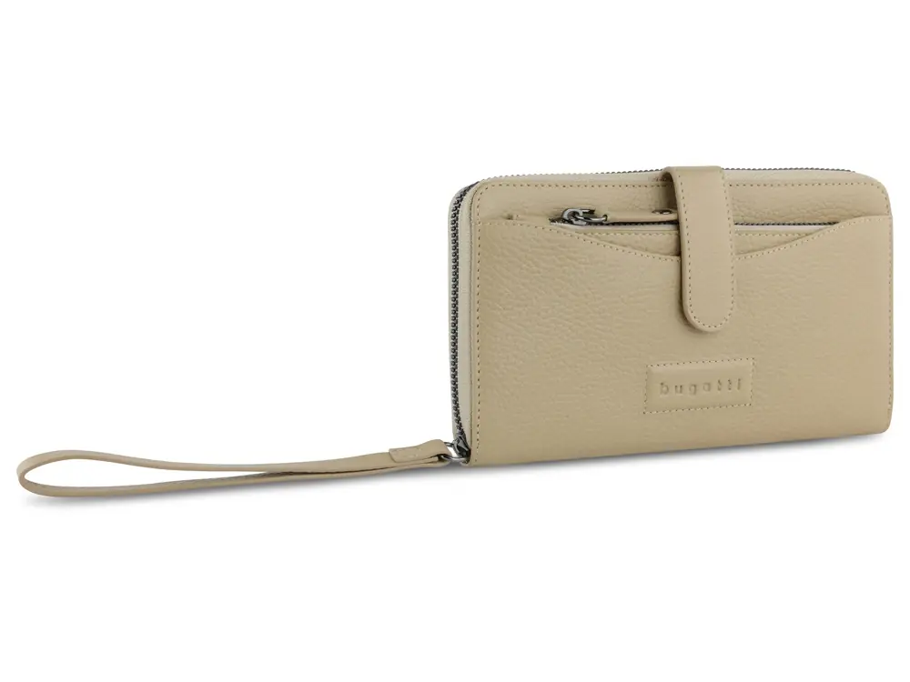 Кошелёк женский BUGATTI ЭЛЬЗА / ELSA с ключницей, с защитой данных RFID, песочного цвета, воловья кожа/полиэстер, 18,7х3х10,7 см