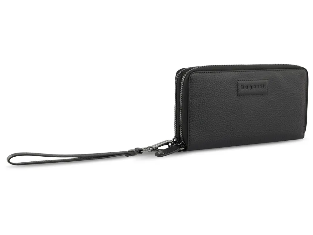 Кошелёк женский BUGATTI ЭЛЬЗА / ELSA, с защитой данных RFID, чёрный, воловья кожа/полиэстер, 19х3х10,5 см