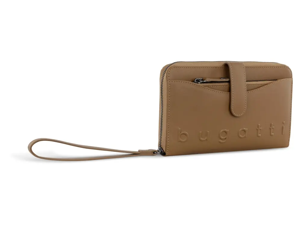 Кошелёк женский BUGATTI ДАФНА / DAPHNE с ключницей, коньячный цвет, воловья кожа/полиэстер, 19х3х11 см