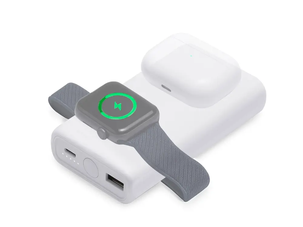 Внешний беспроводной аккумулятор 2-в-1 с функцией зарядки Apple Watch, QC/PD AtomIQ, 10000 мАч, белый