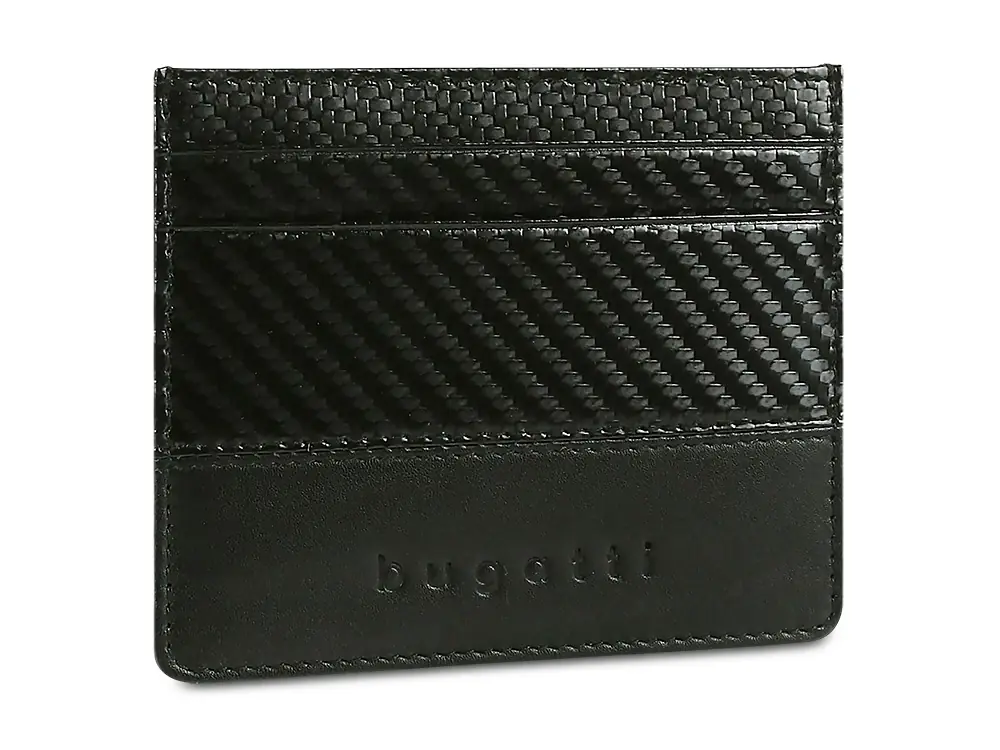 Портмоне для кредитных карт BUGATTI КОМЕТА / COMET, с защитой данных RFID, черное, натуральная воловья кожа, 10,2х0,2х8,2 см