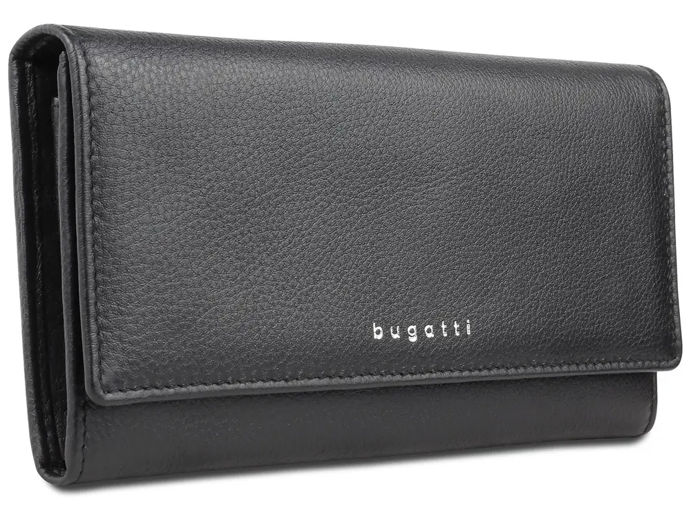 Кошелёк женский BUGATTI СУПЕР ЛЕДИ / LADY TOP, чёрный, натуральная воловья кожа, 20х2,5х10,5 см