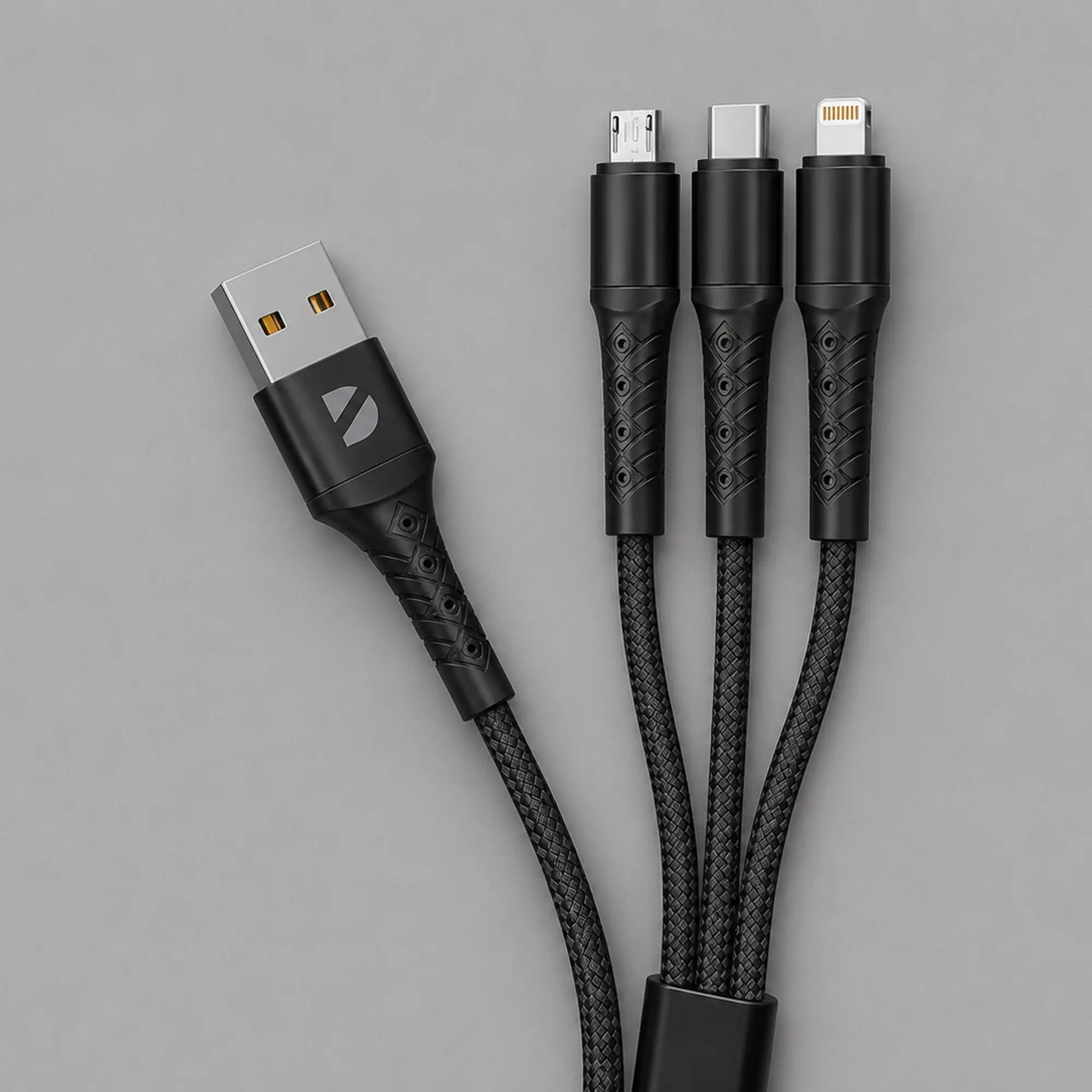 Дата-кабель Armor 3 в 1: micro USB, USB-C, Ligthning, 1.2м, черный, Deppa