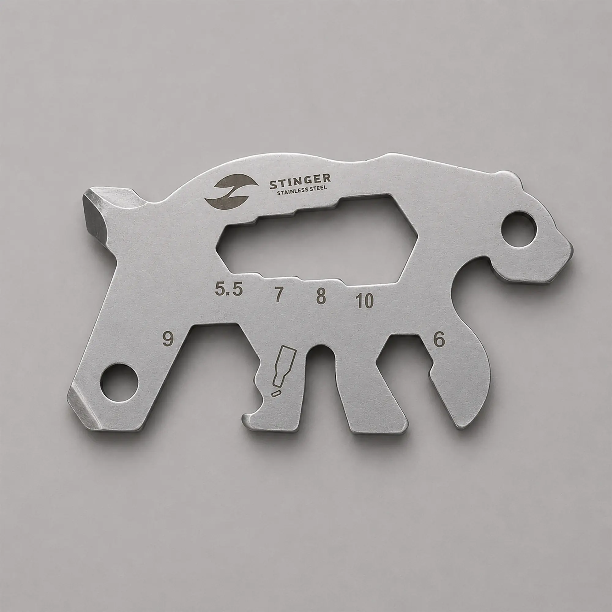 Мини-мультитул карманный Stinger, 55 x 35 мм, 5 функций, медведь, нержавеющая сталь, серебристый, в блистере