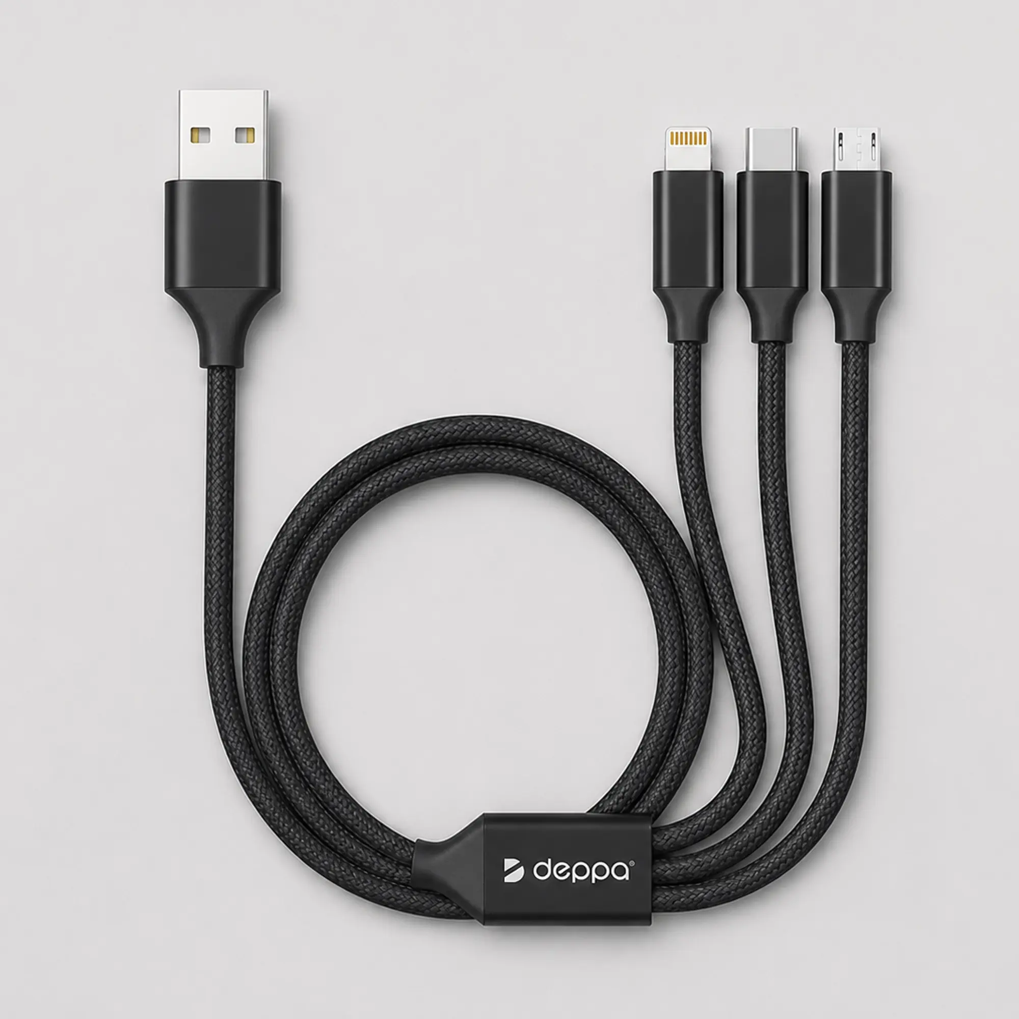 Дата-кабель 3 в 1: micro USB, USB-C, Ligthning, алюминий, 1.2м, черный, Deppa